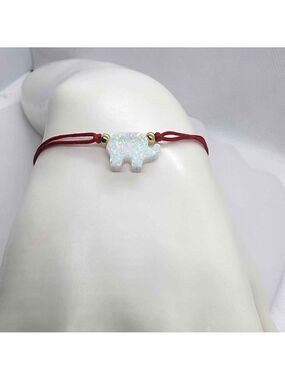 Red String Bracelet with White Fire Opal Elephant Design